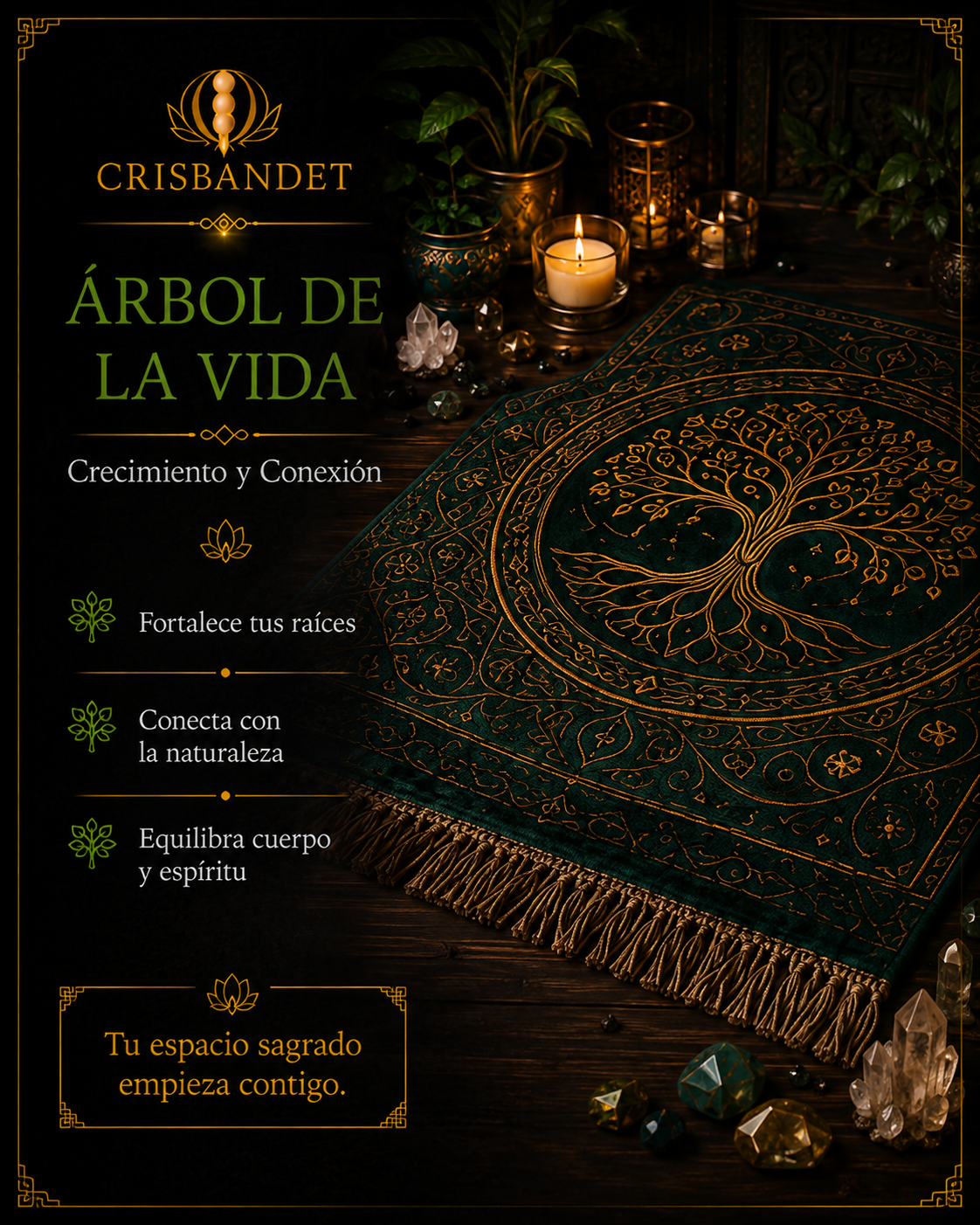 Manta de meditación Árbol de la Vida CRISBANDET — Crecimiento y Conexión