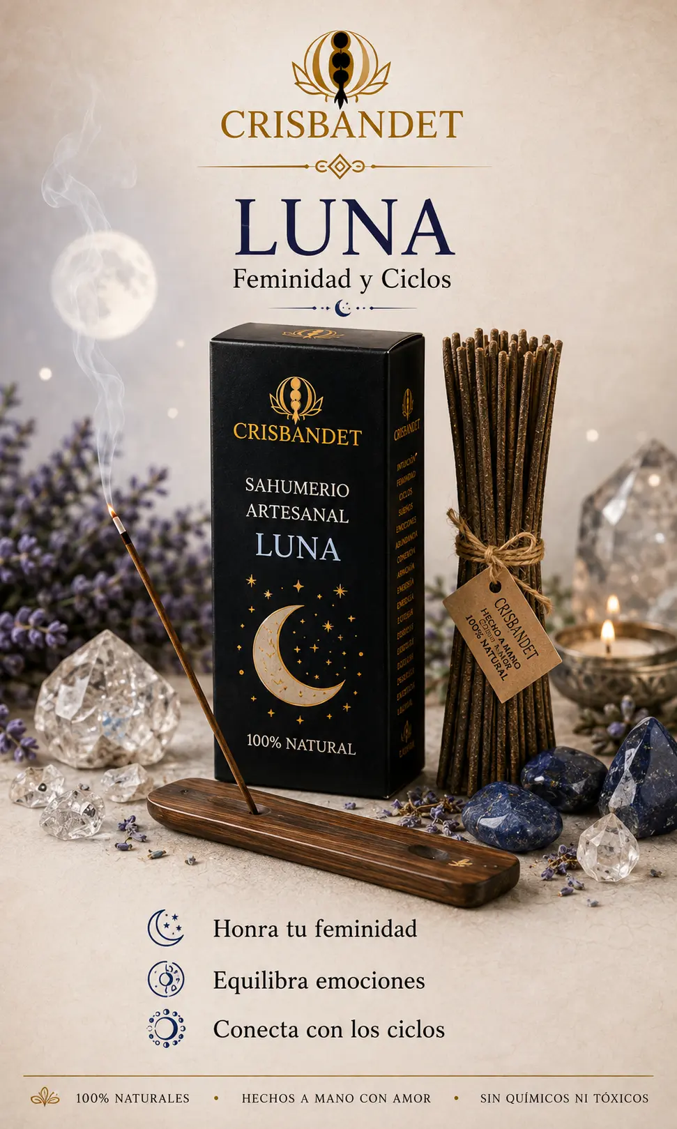 Sahumerio Luna artesanal CRISBANDET — Feminidad y ciclos