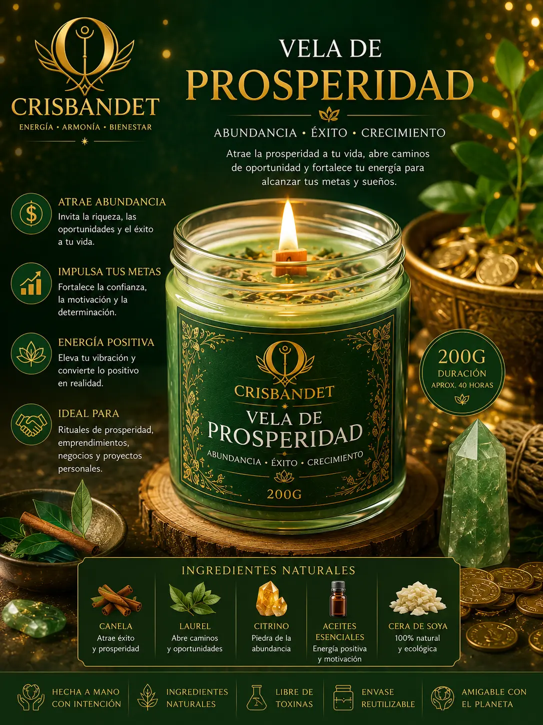 Vela de Prosperidad CRISBANDET — Abundancia · Éxito · Crecimiento