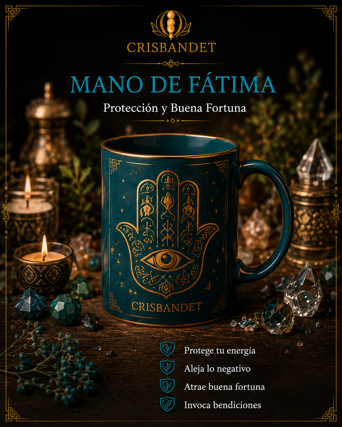 Taza ritual Mano de Fátima — Protección y Buena Fortuna