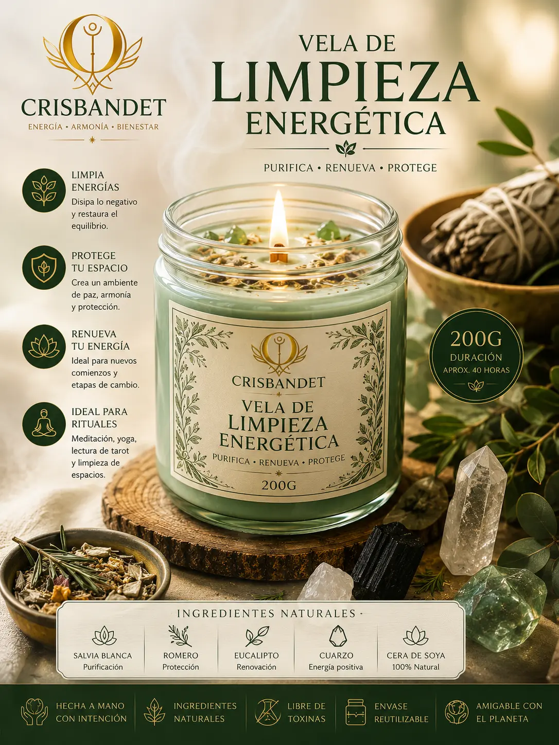 Vela de Limpieza Energética CRISBANDET — Purifica · Renueva · Protege