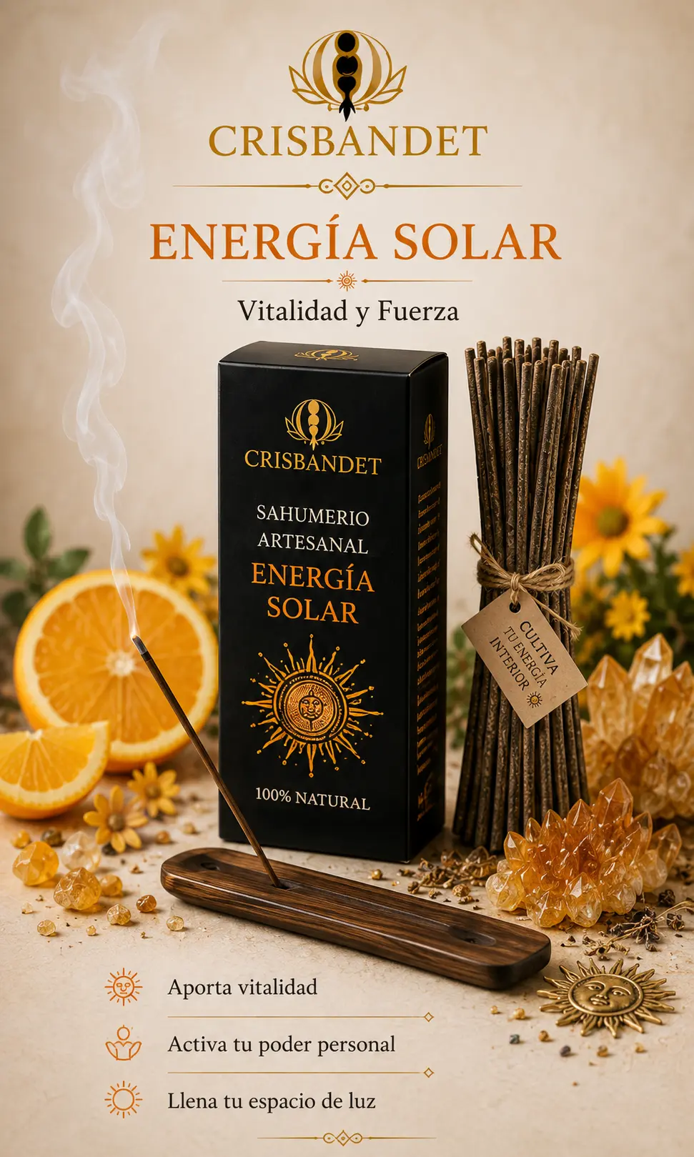 Sahumerio Energía Solar artesanal CRISBANDET — Vitalidad y fuerza