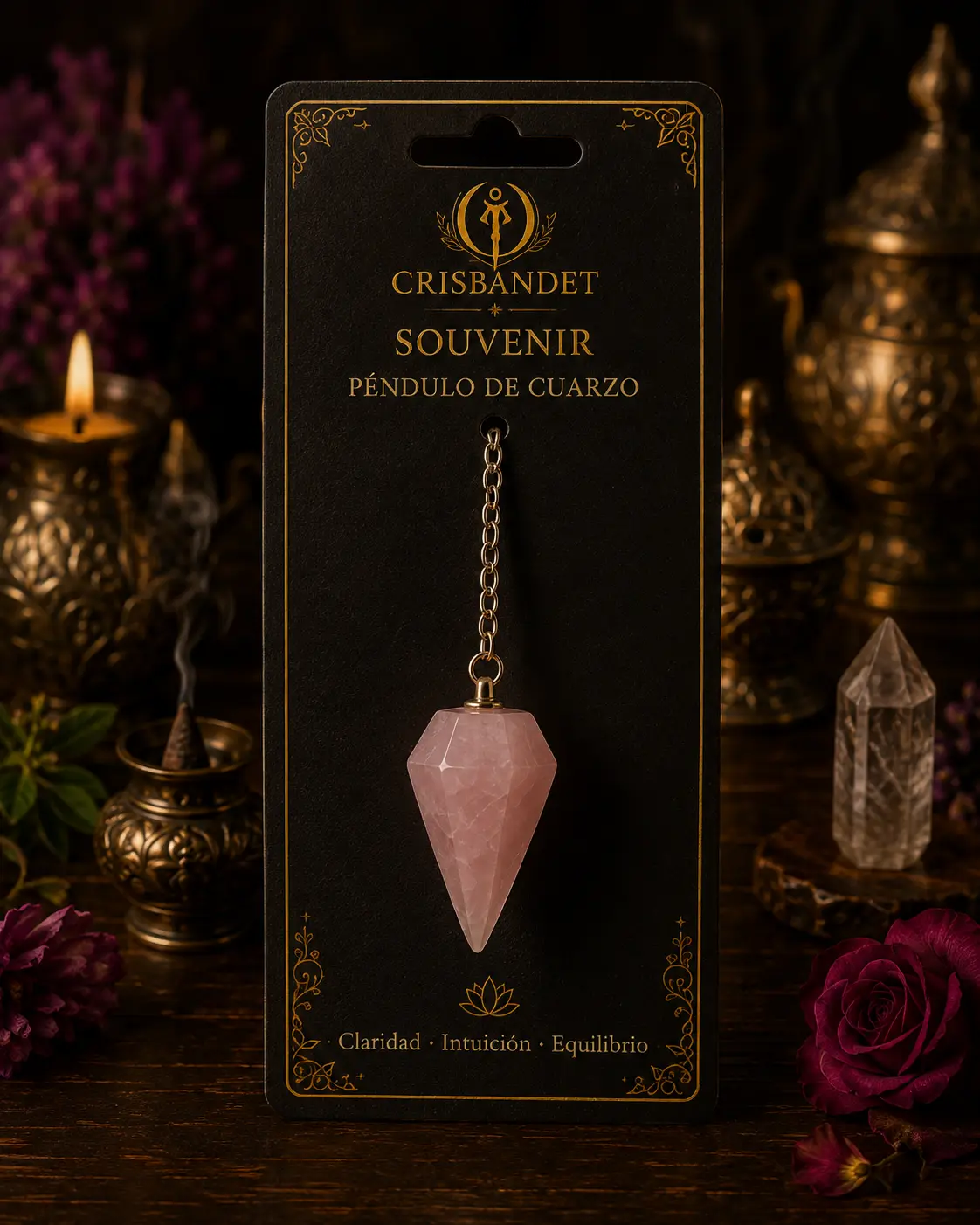 Souvenir Péndulo de Cuarzo CRISBANDET — Claridad · Intuición · Equilibrio
