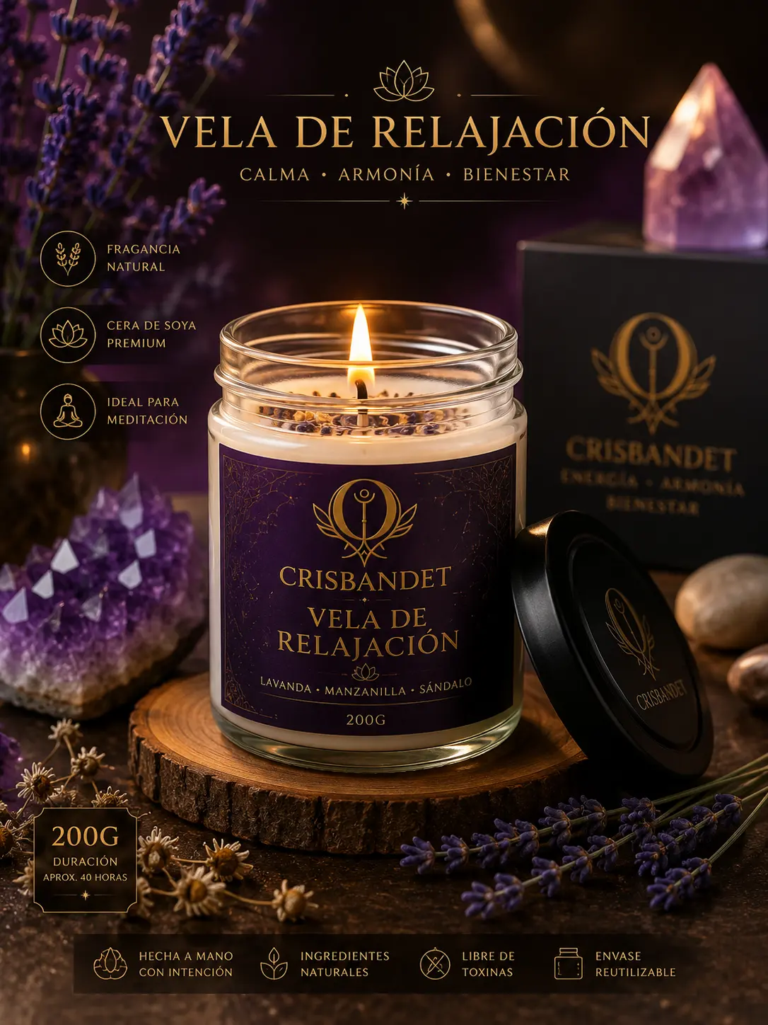 Vela de Relajación CRISBANDET — Calma · Armonía · Bienestar