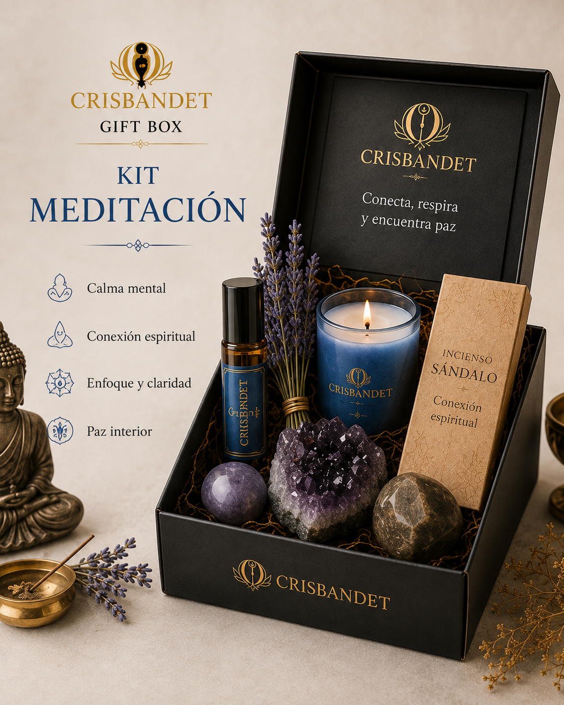 Kit Meditación CRISBANDET — Calma mental · Paz interior