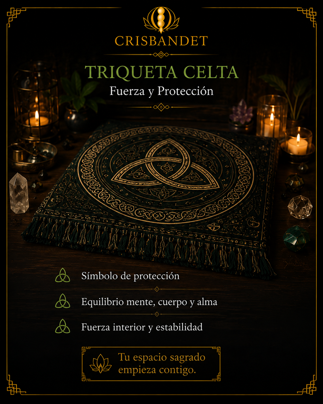 Manta de meditación Triqueta Celta CRISBANDET — Fuerza y Protección