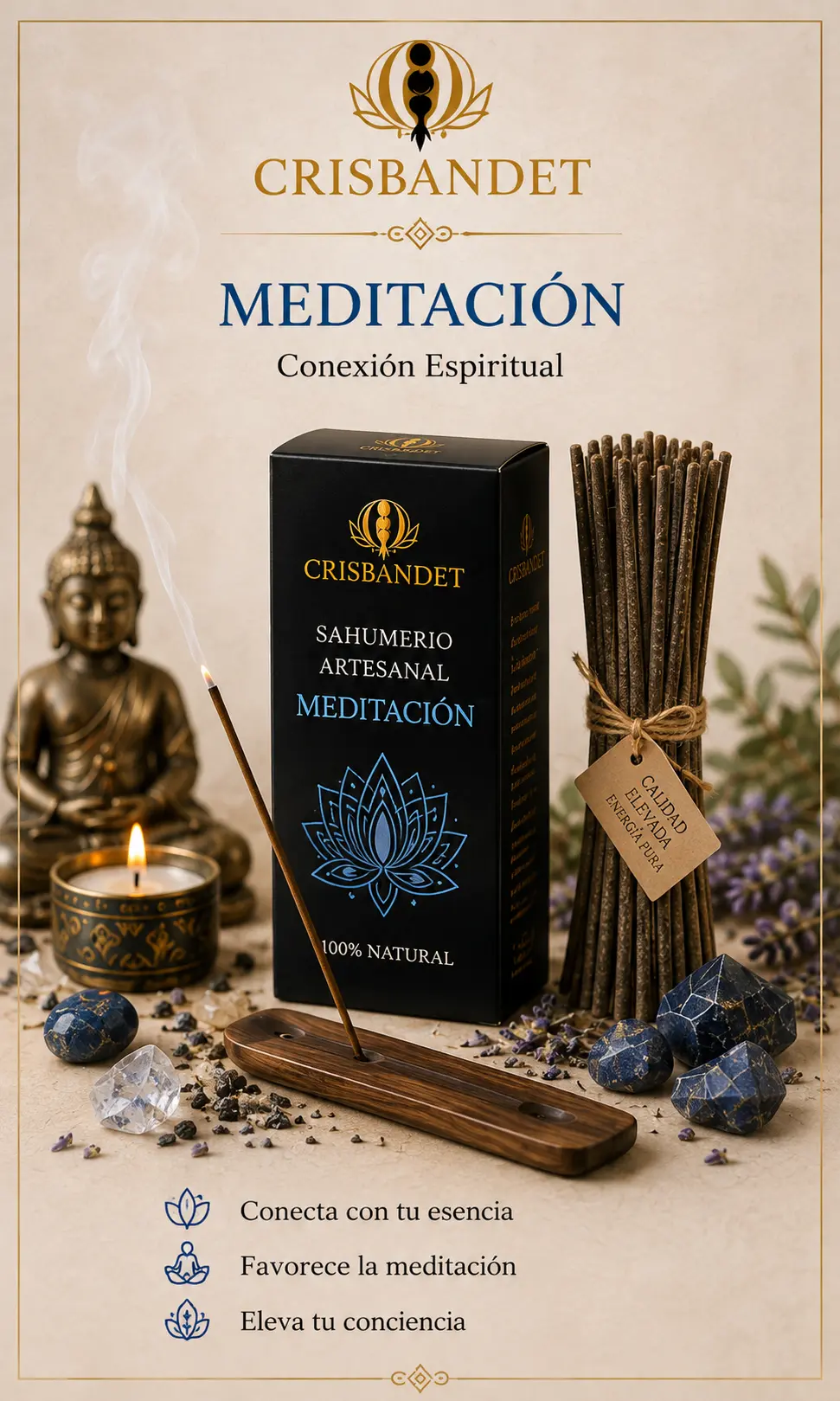 Sahumerio Meditación artesanal CRISBANDET — Conexión espiritual