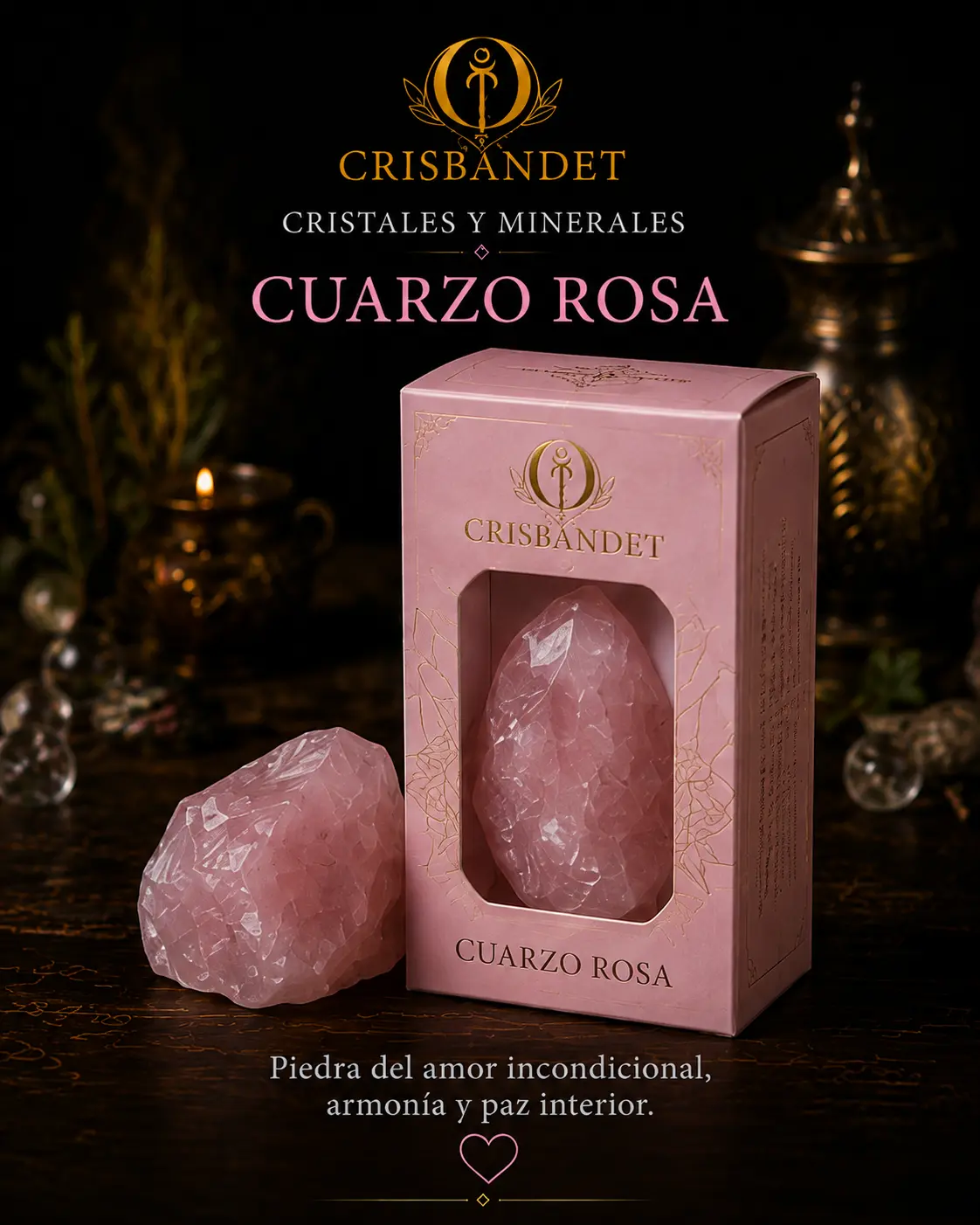 Cuarzo Rosa CRISBANDET — Amor · Armonía · Paz interior