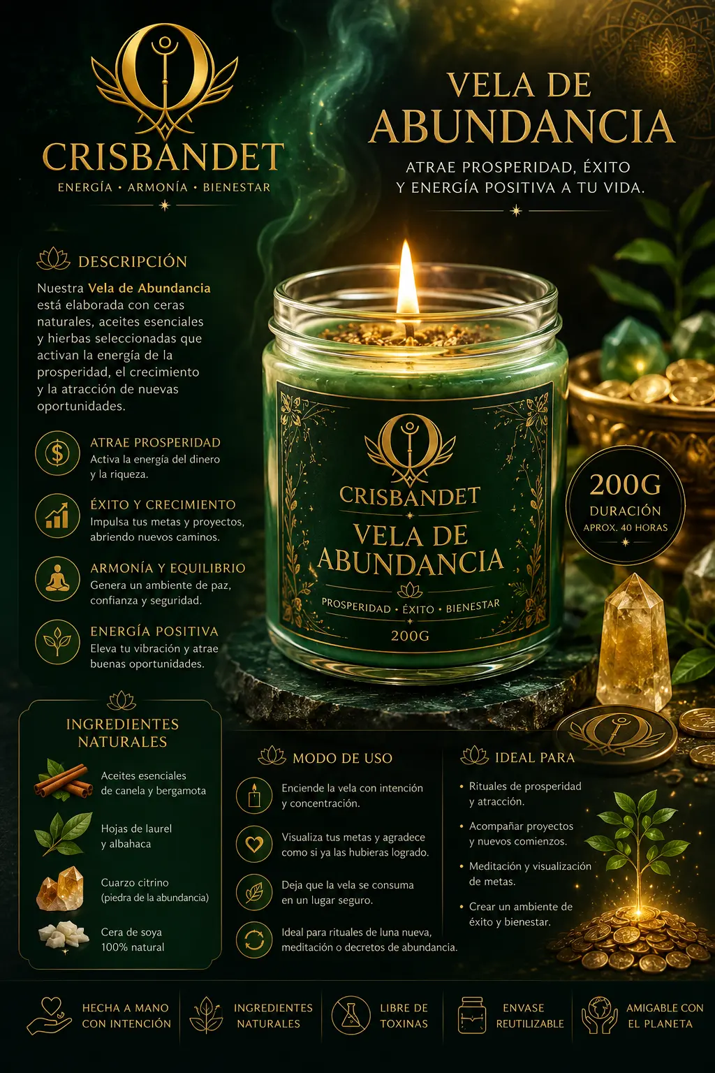 Vela de Abundancia CRISBANDET — Prosperidad · Éxito · Bienestar