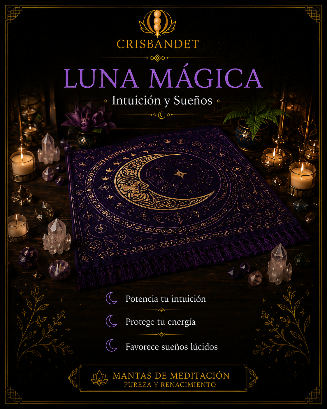 Manta de meditación Luna Mágica CRISBANDET — Intuición y Sueños