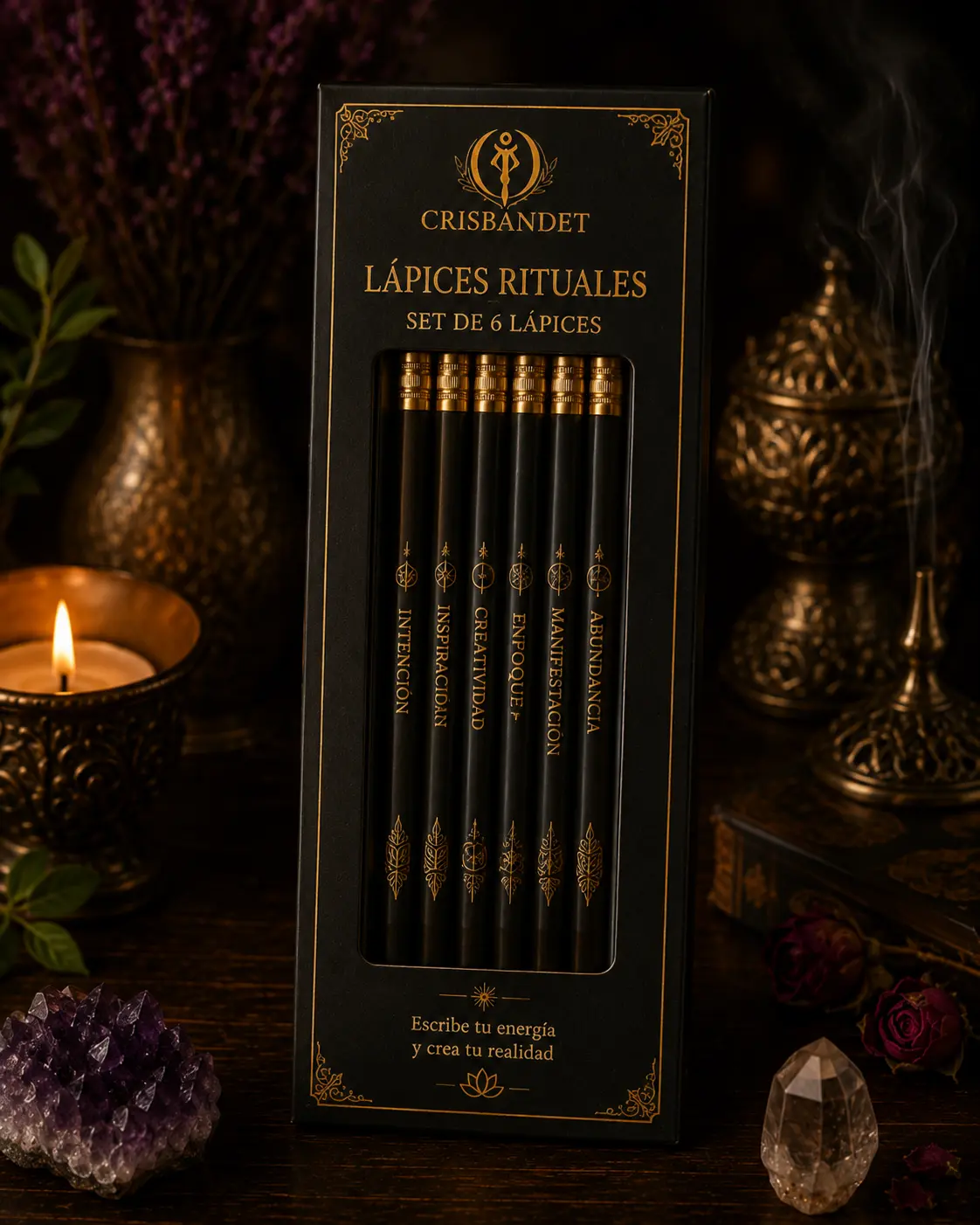 Souvenir Lápices Rituales CRISBANDET — Set de 6 · Escribe tu energía