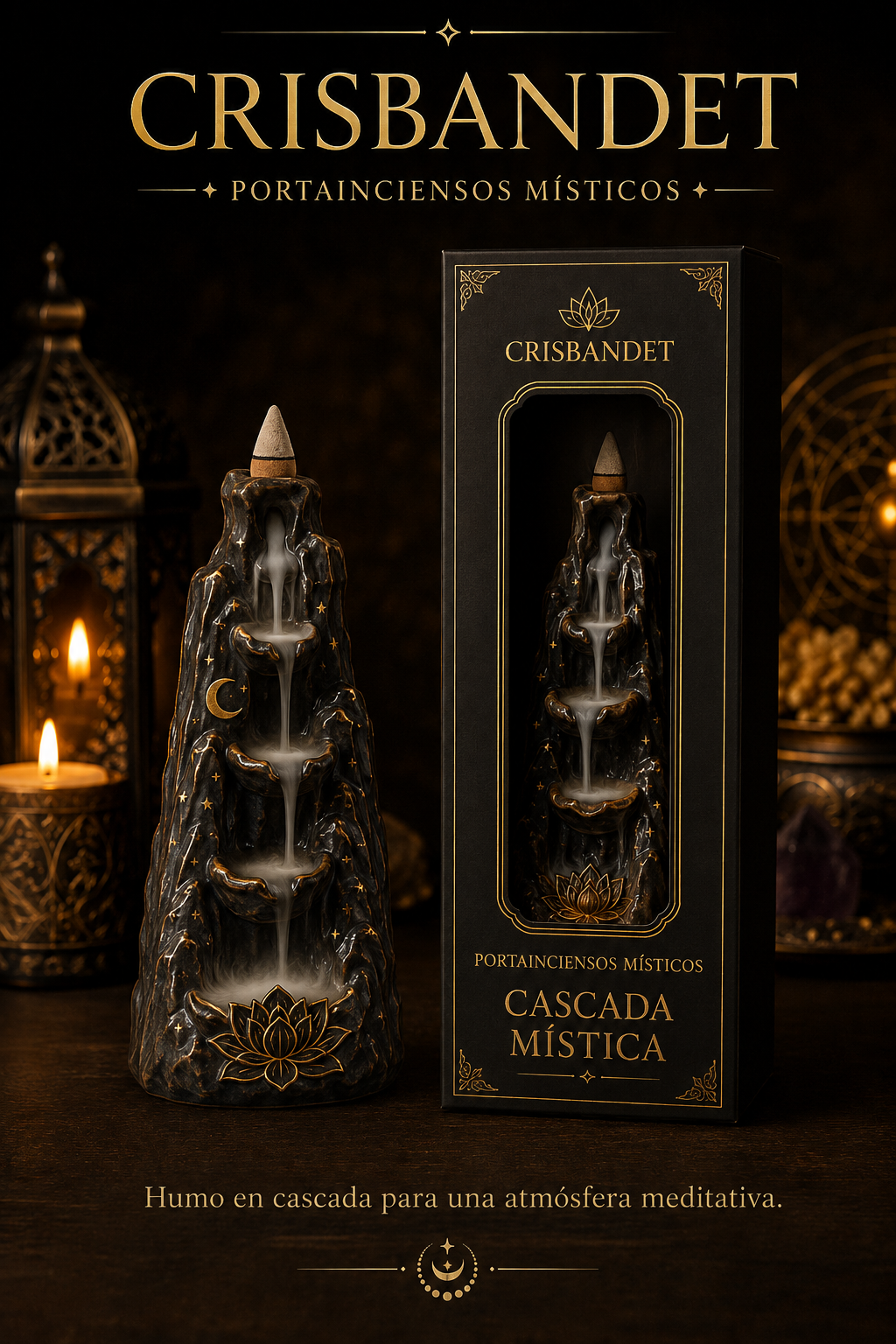 Porta inciensos Cascada Mística CRISBANDET — Humo en cascada · Atmósfera meditativa