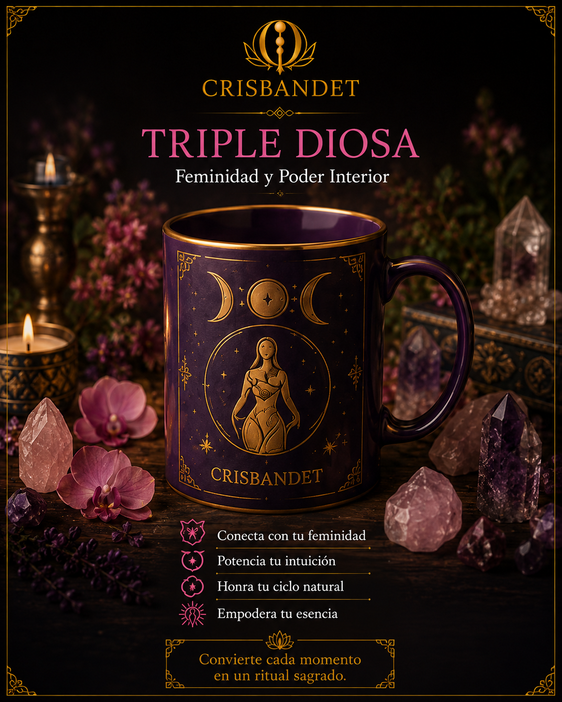 Taza ritual Triple Diosa — Feminidad y Poder Interior