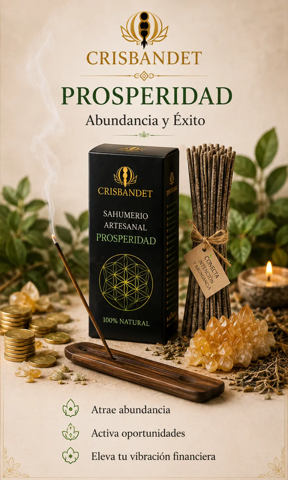 Sahumerio Prosperidad artesanal CRISBANDET — Abundancia y éxito
