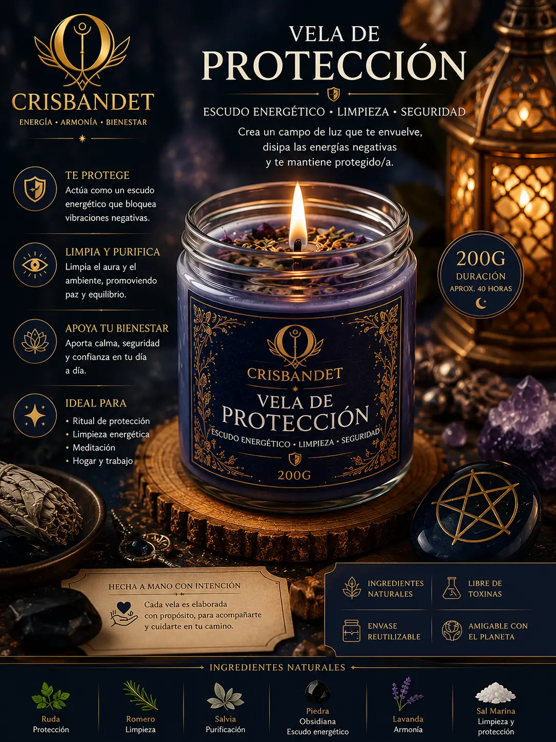 Vela de Protección CRISBANDET — Escudo · Limpieza · Seguridad