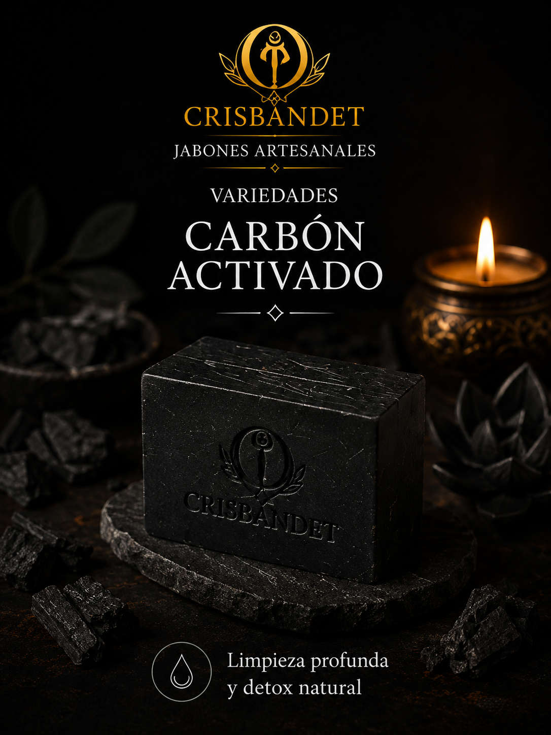Jabón de Carbón Activado CRISBANDET — Limpieza profunda · Detox
