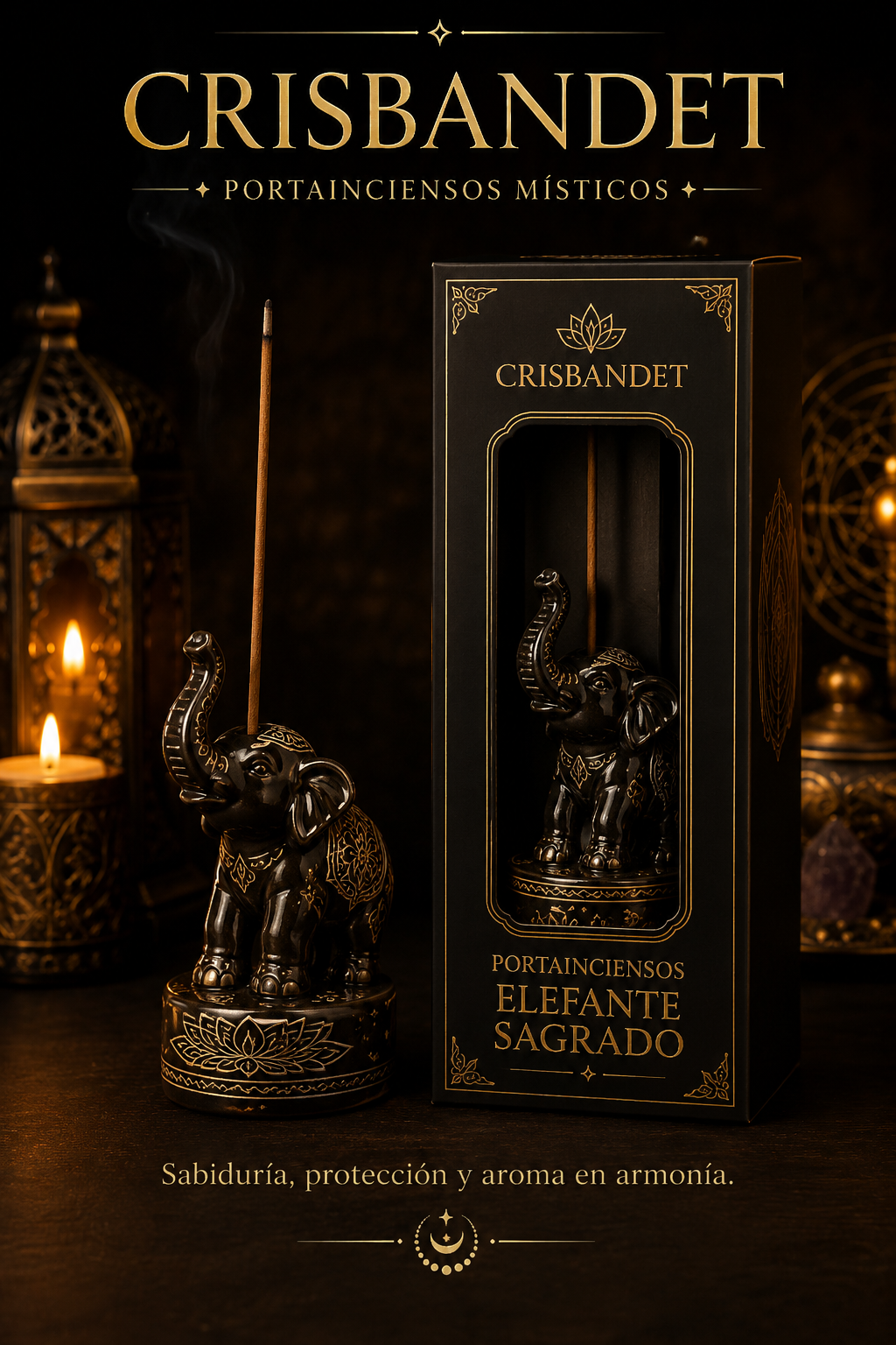 Porta inciensos Elefante Sagrado CRISBANDET — Sabiduría · Protección · Armonía