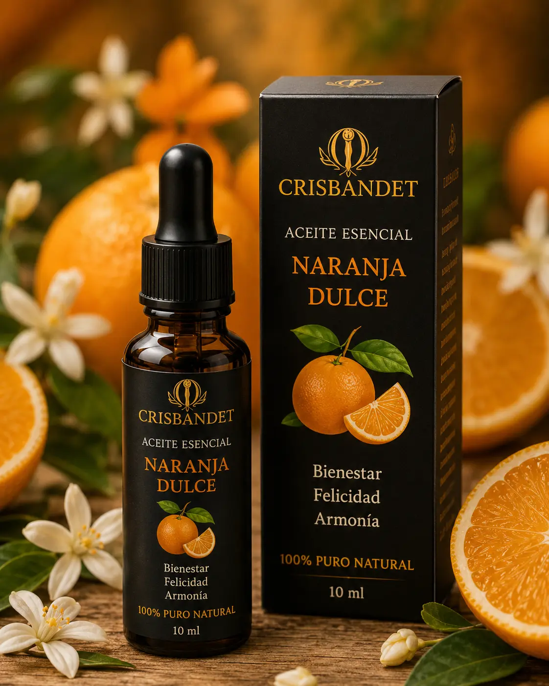 Aceite Esencial de Naranja Dulce CRISBANDET — Bienestar · Felicidad · Armonía